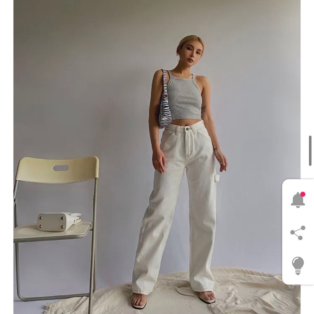 Yesstyle white cream boyfriend utility jeans